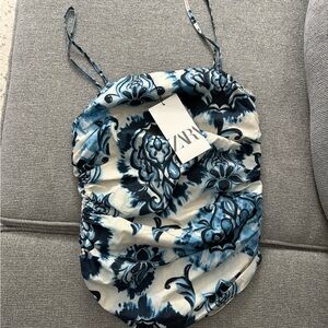 Zara Navy and Cream Patterned Camisole